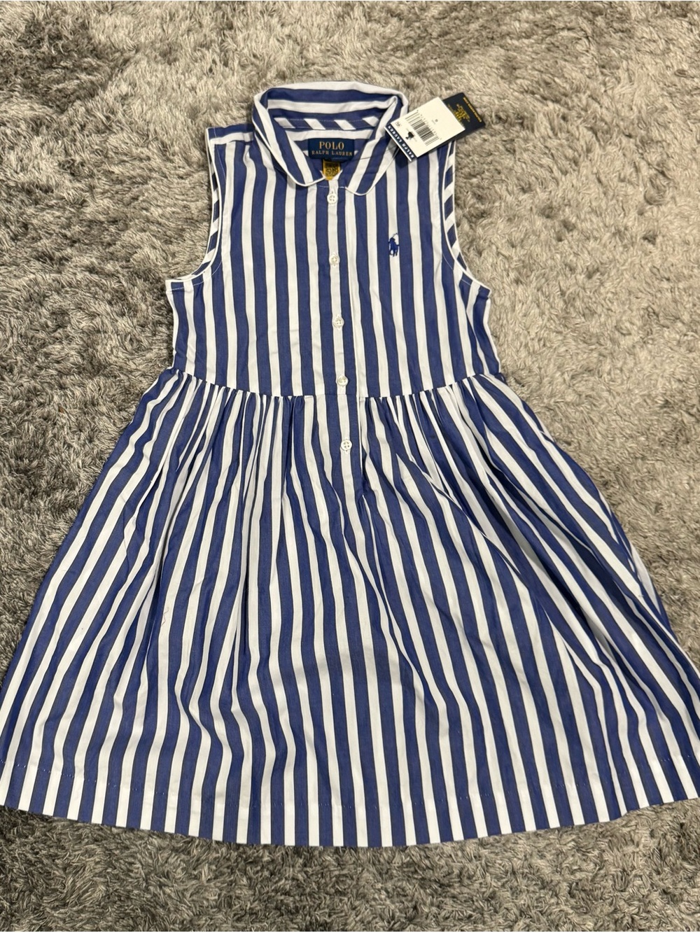 Polo by Ralph Lauren Girls' Blue & White Striped Collared Dress